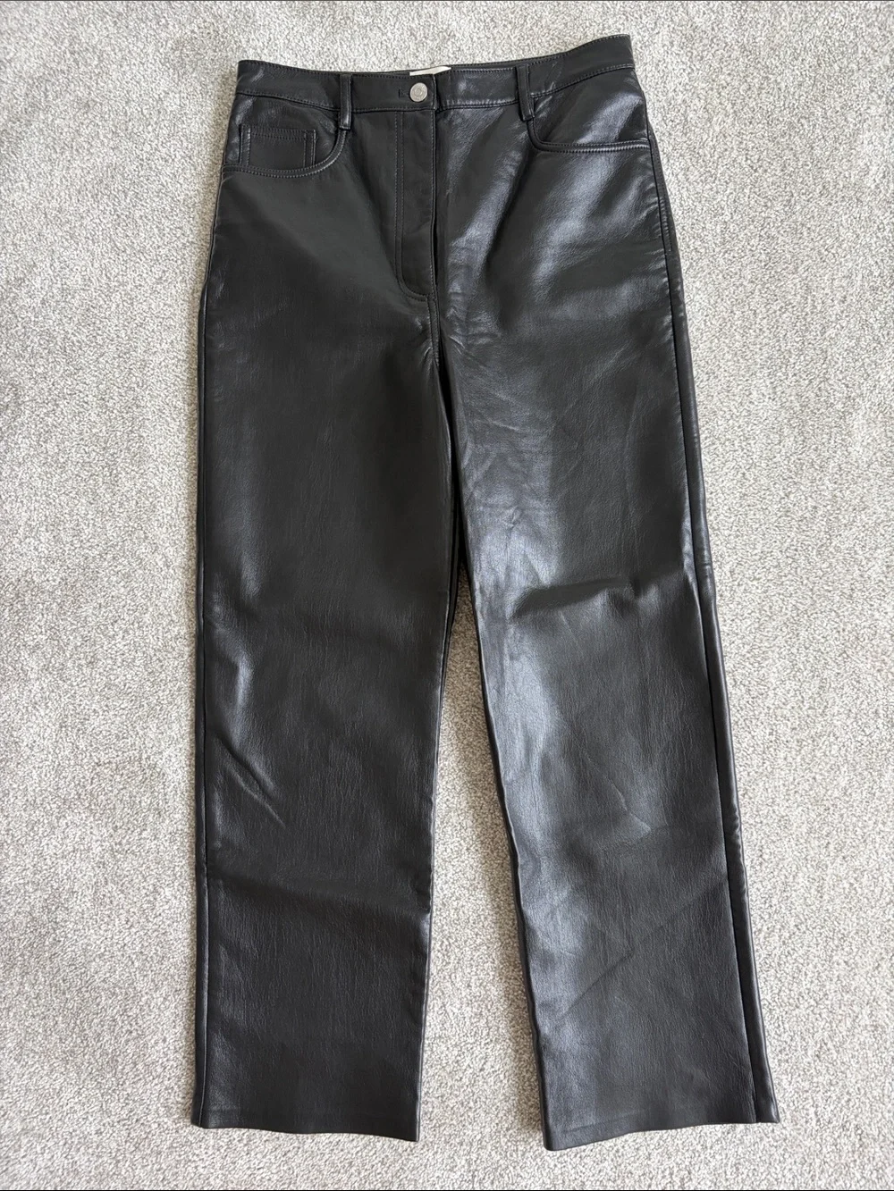 Wilfred Black Faux Leather Straight Leg Pants with Silver Zipper
